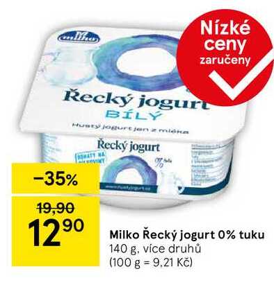 Milko Řecký jogurt 0% tuku, 140 g, více druhů