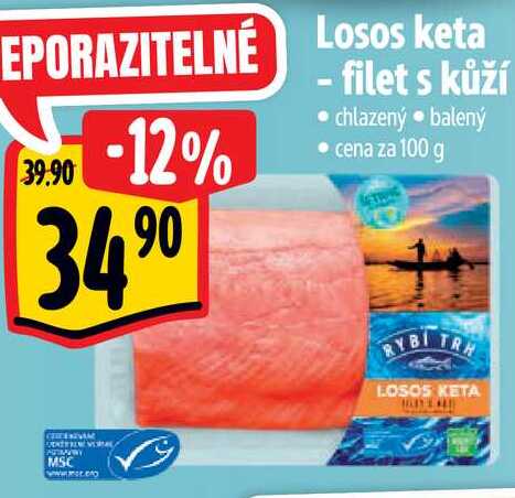 Losos keta - filet s kůží, cena za 100 g 