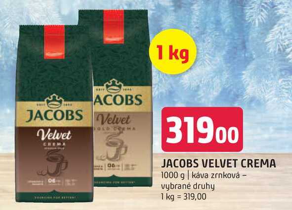 Jacobs velvet crema 1000 g káva zrnková vybrané druhy