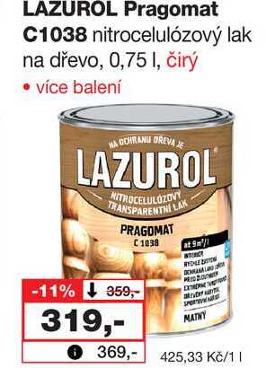 LAZUROL Pragomat C1038 nitrocelulózový lak na dřevo, 0,75l