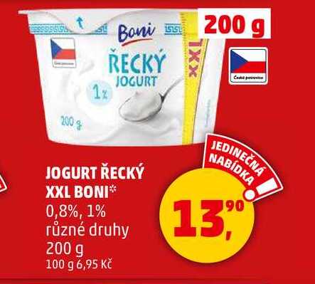 JOGURT ŘECKÝ XXL BONI 0,8%, 1% různé druhy, 200 g