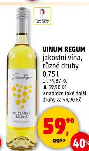 VINUM REGUM jakostní vína, různé druhy, 0,75 l