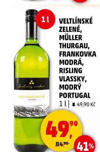 VELTLÍNSKÉ ZELENÉ, MÜLLER THURGAU, FRANKOVKA MODRÁ, 1 l