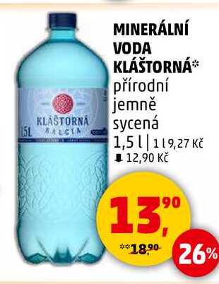 MINERÁLNÍ VODA KLÁŠTORNÁ přírodní jemně sycená, 1,5 l