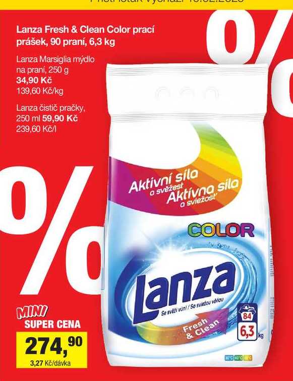 Lanza Fresh & Clean Color prací prášek, 90 praní, 6,3 kg 