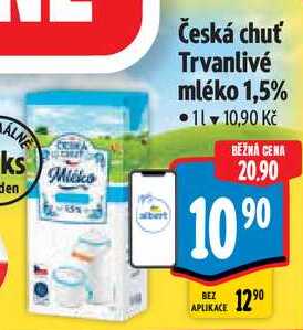 Česká chuť Trvanlivé mléko 1,5%, 1 l 