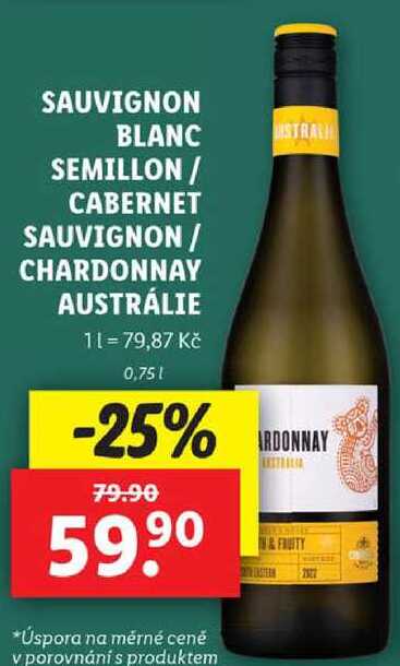 Sauvignon Blanc Semillon/Cabernet Sauvignon/Chardonnay Austrálie, 0,75 l