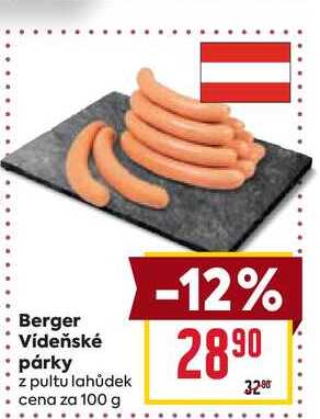 Berger Vídeňské párky z pultu lahůdek cena za 100g