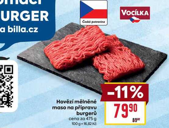 Hovězí mělněné maso na přípravu burgerů cena za 475 g 