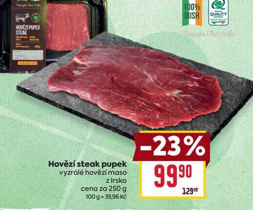 Hovězí steak pupek vyzrálé hovězí maso z Irska cena za 250 g 