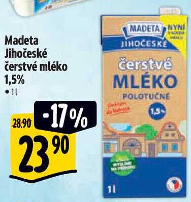 Madeta Jihočeské čerstvé mléko 1,5%, 1 l