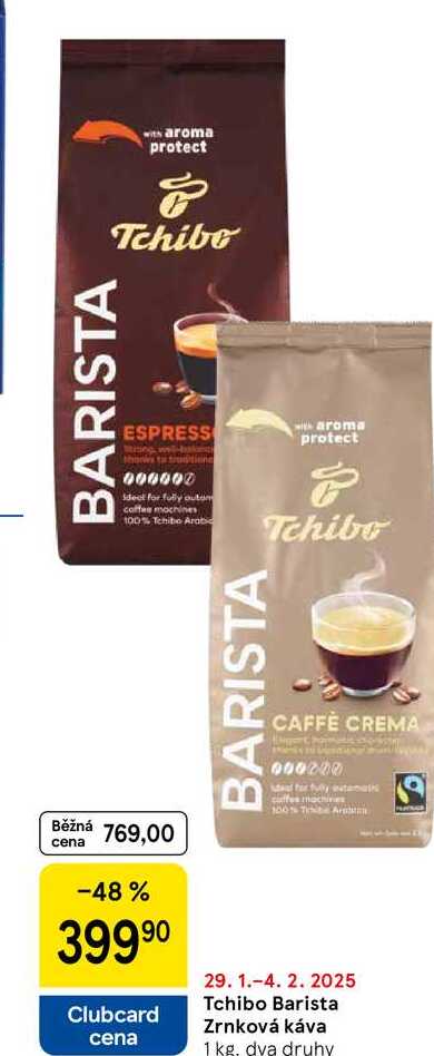 Tchibo Barista Zrnková káva, 1 kg. dva druhy 