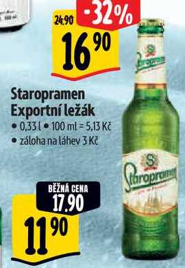 Staropramen Exportní ležák, 0,33 l