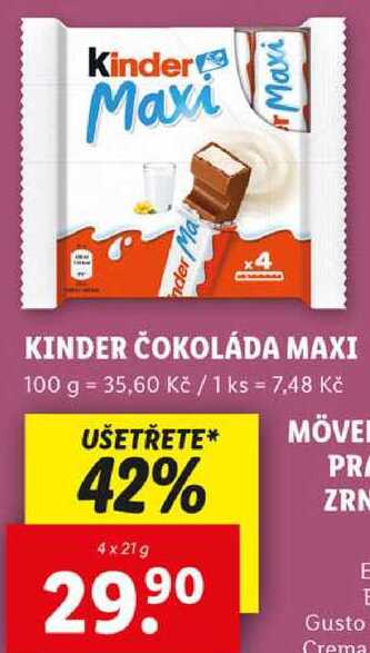 KINDER ČOKOLÁDA MAXI, 4x 21 g