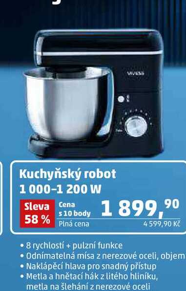 Kuchyňský robot 1000-1 200 W 8 rychlostí + pulzní funkce 