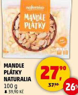 MANDLE PLÁTKY NATURALIA, 100 g 