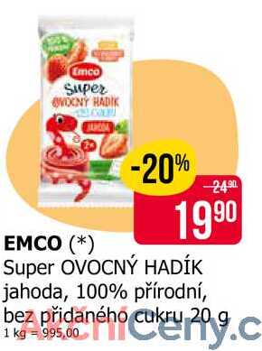 Emco Super OVOCNÝ HADÍK jahoda, 100% přírodní, bez přidaného cukru 20 g 