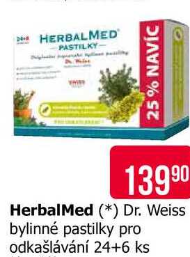 Herbal Med Dr. Weiss bylinné pastilky pro odkašlávání 24+6 ks 