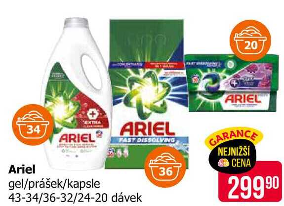 Ariel gel na praní 34 dávek, vybrané druhy 