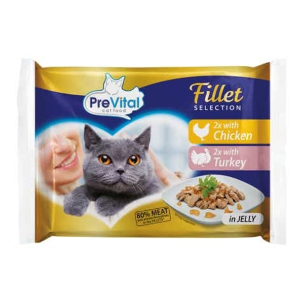 PreVital Dušené filetky kuřecí a krůtí v želé (4x85g)