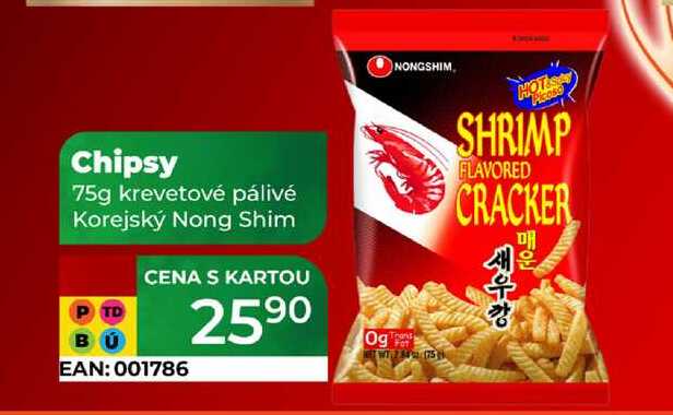 Chipsy 75g krevetové pálivé Korejský Nong Shim 