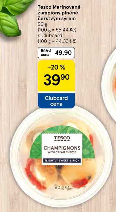 Tesco Marinované žampiony plněné čerstvým sýrem, 90 g 