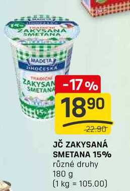 JČ ZAKYSANÁ SMETANA 15% různé druhy 180 g