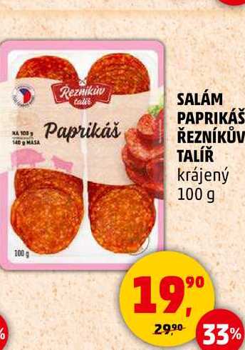 SALÁM PAPRIKÁŠ ŘEZNÍKŮV TALÍŘ krájený, 100 g 