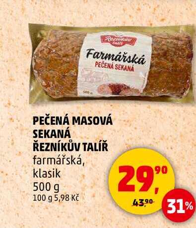 PEČENÁ MASOVÁ SEKANÁ ŘEZNÍKŮV TALÍŘ farmářská, klasik, 500 g 