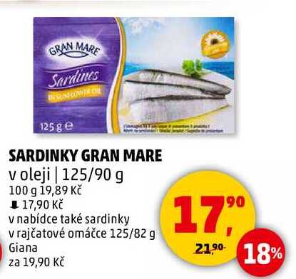 SARDINKY GRAN MARE v oleji, 125/90 g