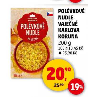 POLÉVKOVÉ NUDLE VAJEČNÉ KARLOVA KORUNA, 200 g 