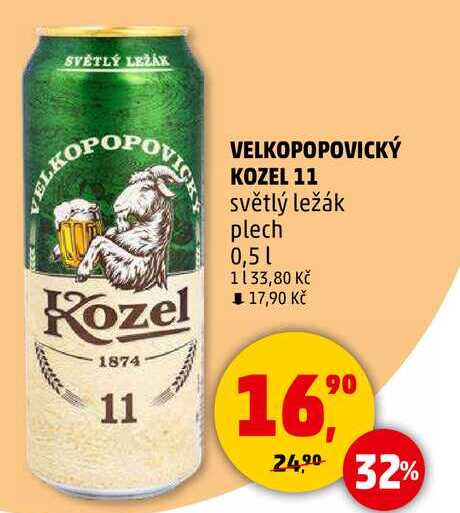 VELKOPOPOVICKÝ KOZEL 11 světlý ležák plech, 0,5 l