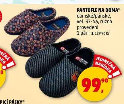 PANTOFLE NA DOMA.,dámské/pánské, vel. 37-46, různá provedení, 1 pár