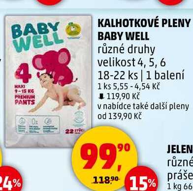 KALHOTKOVÉ PLENY BABY WELL různé druhy velikost 4, 5, 6, 18-22 ks