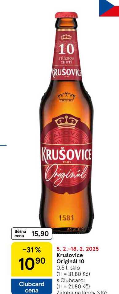 Krušovice Originál 10, 0,5 l, sklo 