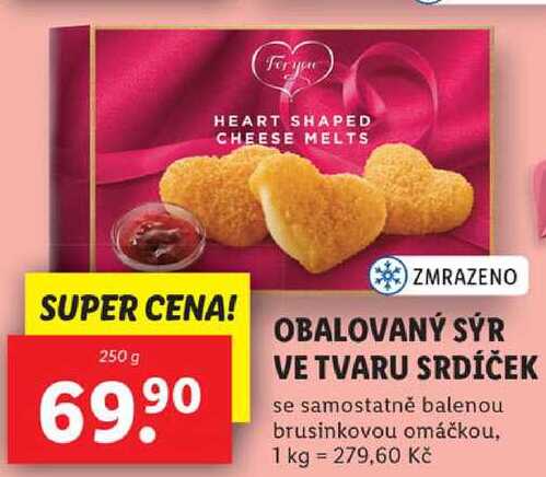 OBALOVANÝ SÝR VE TVARU SRDÍČEK, 250 g