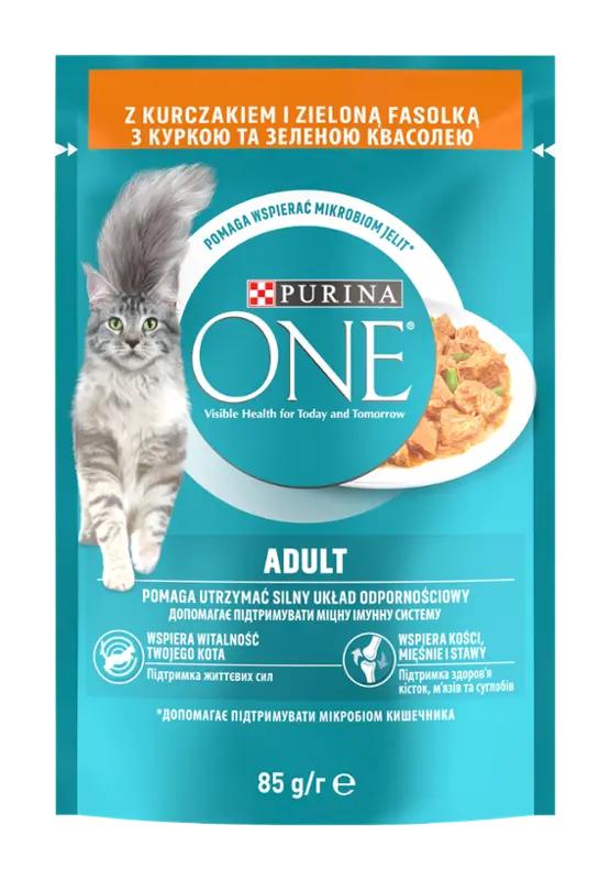 PURINA ONE Kapsička pro kočky Adult mini filetky s kuřetem a zelenými fazolkami ve šťávě, 85 g