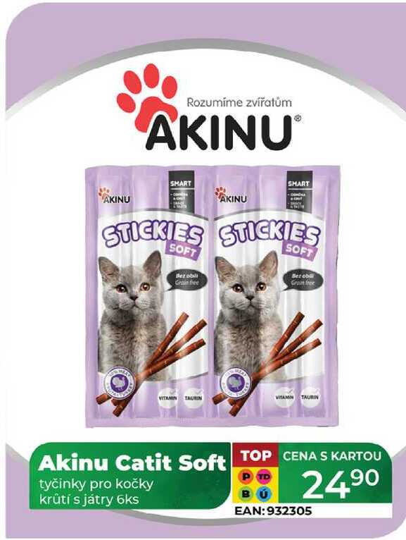 Akinu Catit Soft tyčinky pro kočky krůtí s játry 6ks  