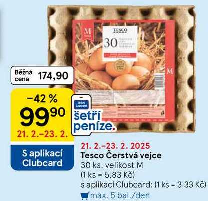 Tesco Čerstvá vejce, 30 ks, velikost M 