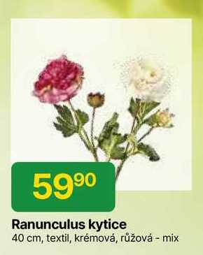 Ranunculus kytice 40 cm, textil, krémová, růžová - mix 