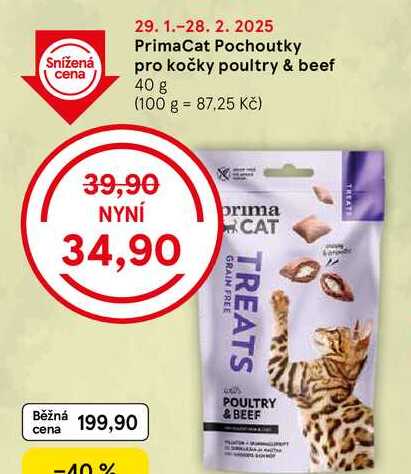 PrimaCat Pochoutky pro kočky poultry & beef, 40 g