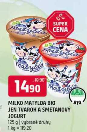 Milko Matylda Bio tvaroh a smetanový jogurt 125g, vybrané druhy