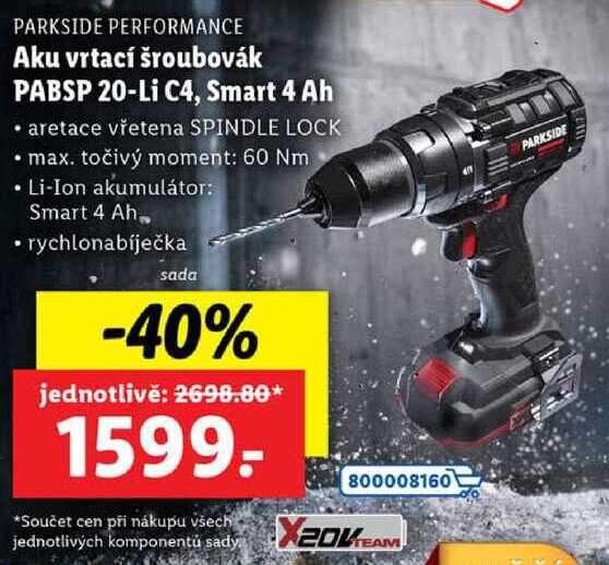 Aku vrtací šroubovák PABSP 20-Li C4, Smart 4 Ah