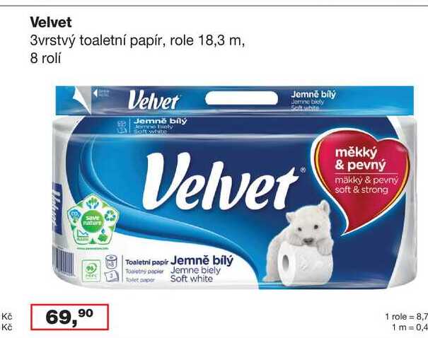 Velvet 3vrstvý toaletní papír, role 18,3 m, 8 rolí 