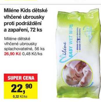 Miléne Kids dětské vlhčené ubrousky proti podráždění a zapaření, 72 ks 