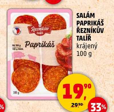 SALÁM PAPRIKÁŠ ŘEZNÍKŮV TALÍŘ krájený, 100 g