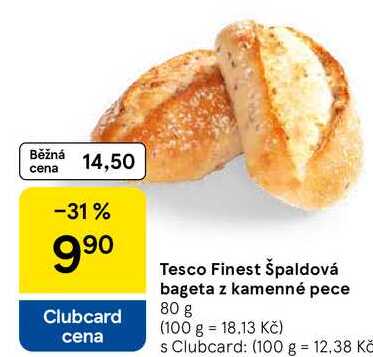 Tesco Finest Špaldová bageta z kamenné pece, 80 g 