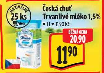 Česká chuť Trvanlivé mléko 1,5%, 1 l