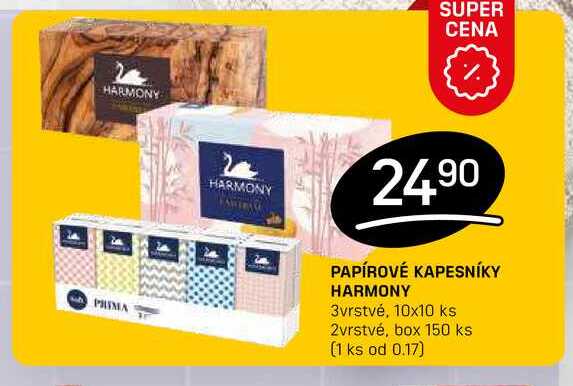 PAPÍROVÉ KAPESNÍKY HARMONY 3vrstvé, 10x10 ks 2vrstvé