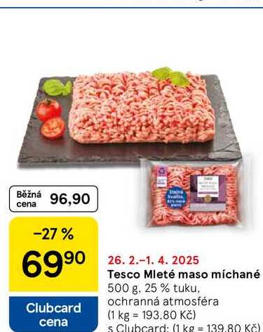 Tesco Mleté maso míchané 500 g, 25% tuku, ochranná atmosféra